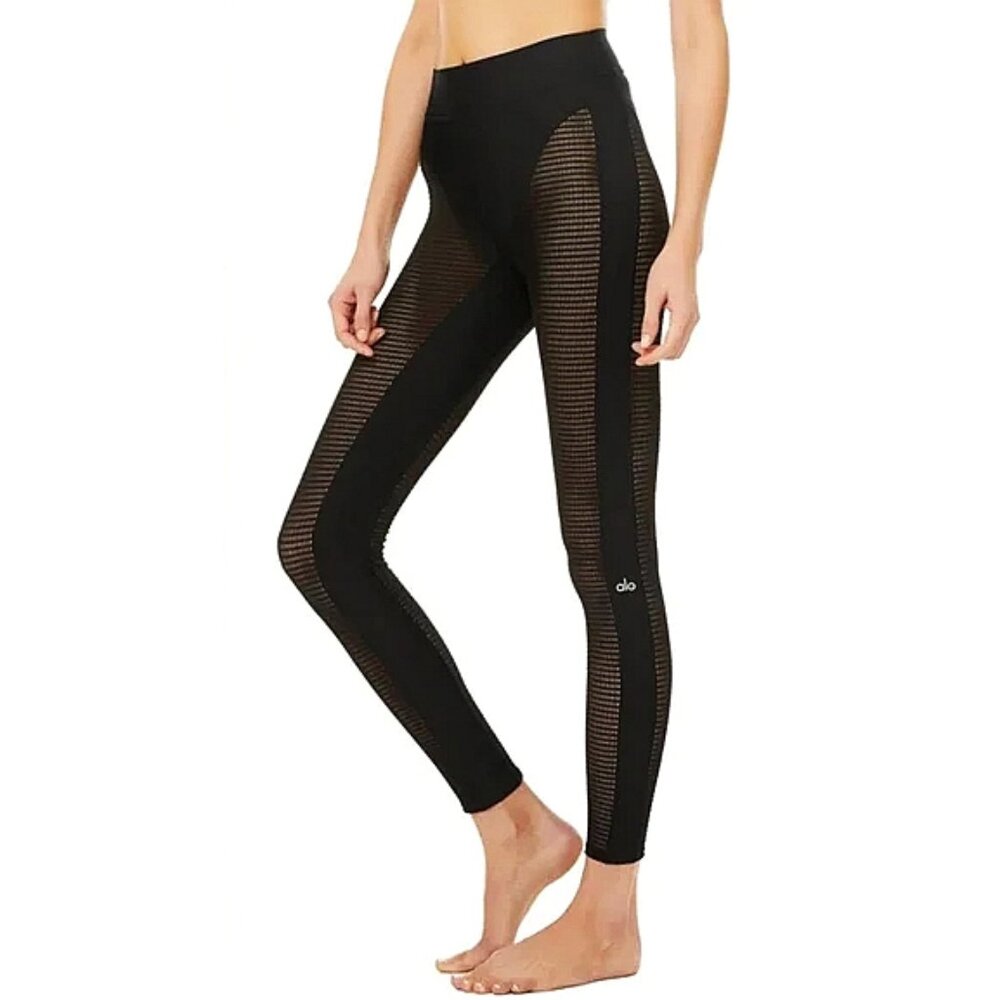 Alo High-Waist Airlift Energize Legging Black Sheer Mesh Cut-Outs Cutouts Tights - Picture 6 of 16